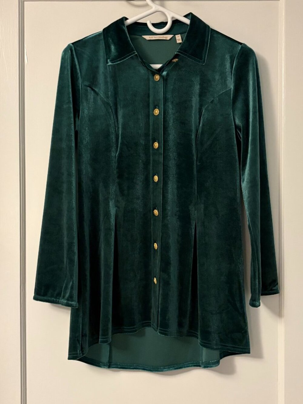 Soft Surroundings enchanted velvet blouse size small emerald green holiday